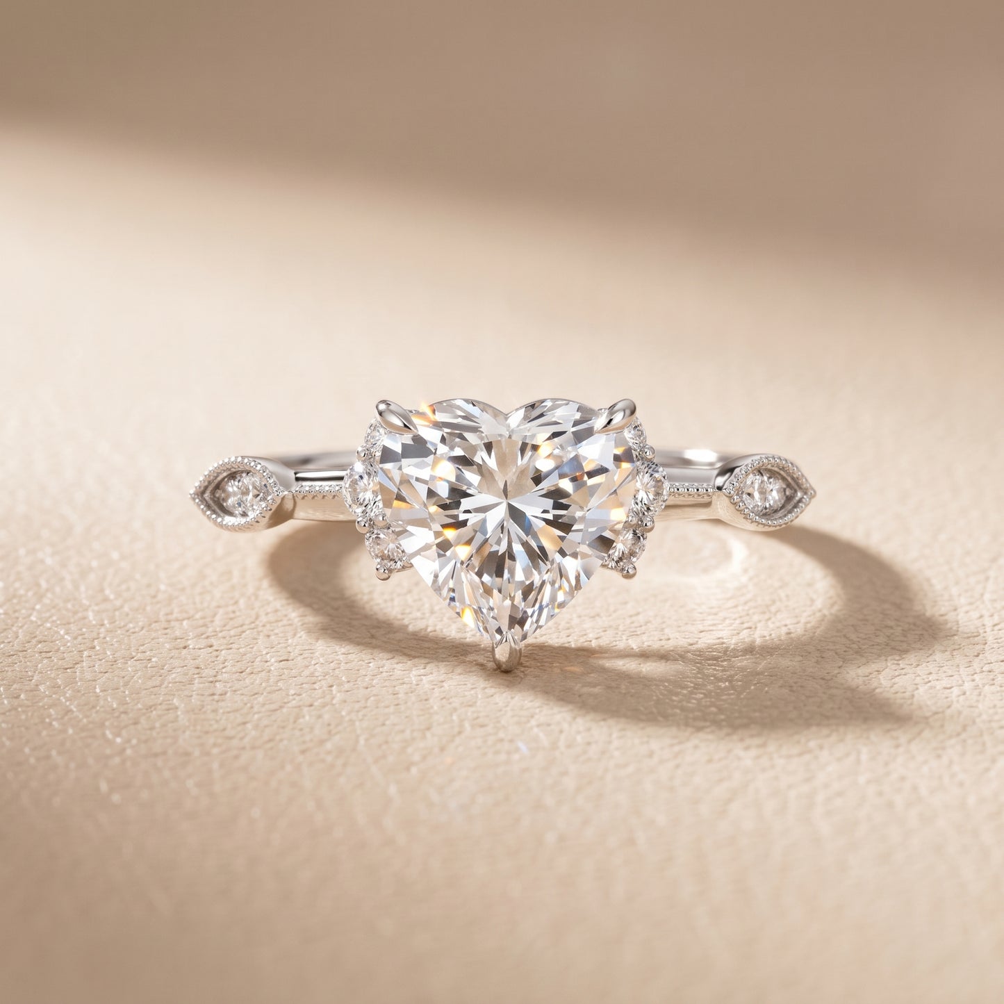 Naomi Vintage Milgrain Heart Diamond Engagement Ring in Platinum - front.jpg