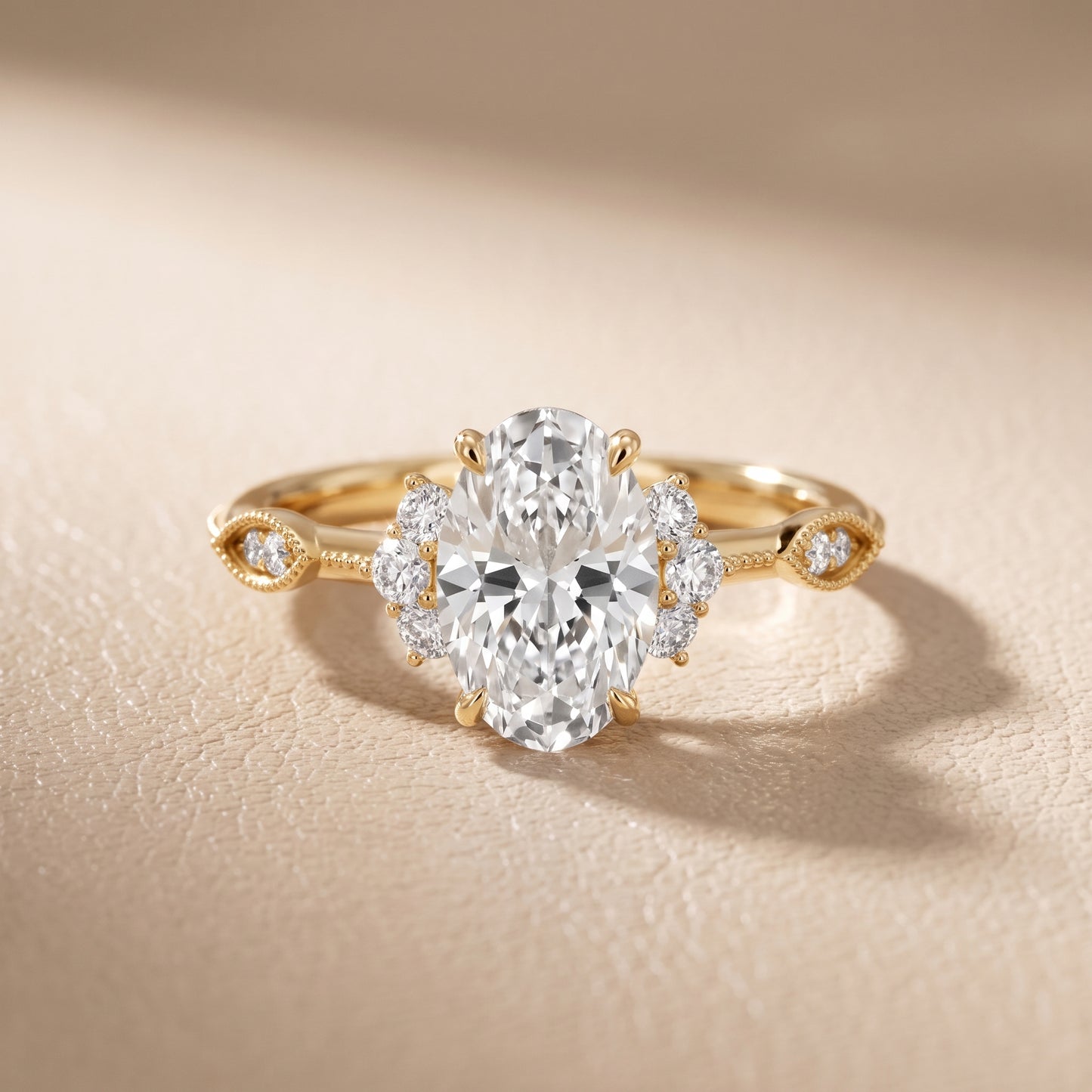 Naomi Vintage Milgrain Oval Diamond Engagement Ring in Yellow Gold - front.jpg