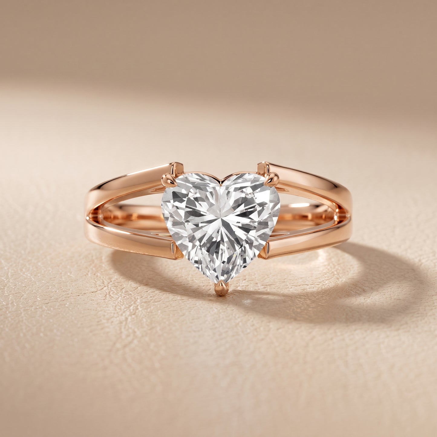 Giselle Solitaire Split Shank Heart Diamond Engagement Ring in Rose Gold - front.jpg