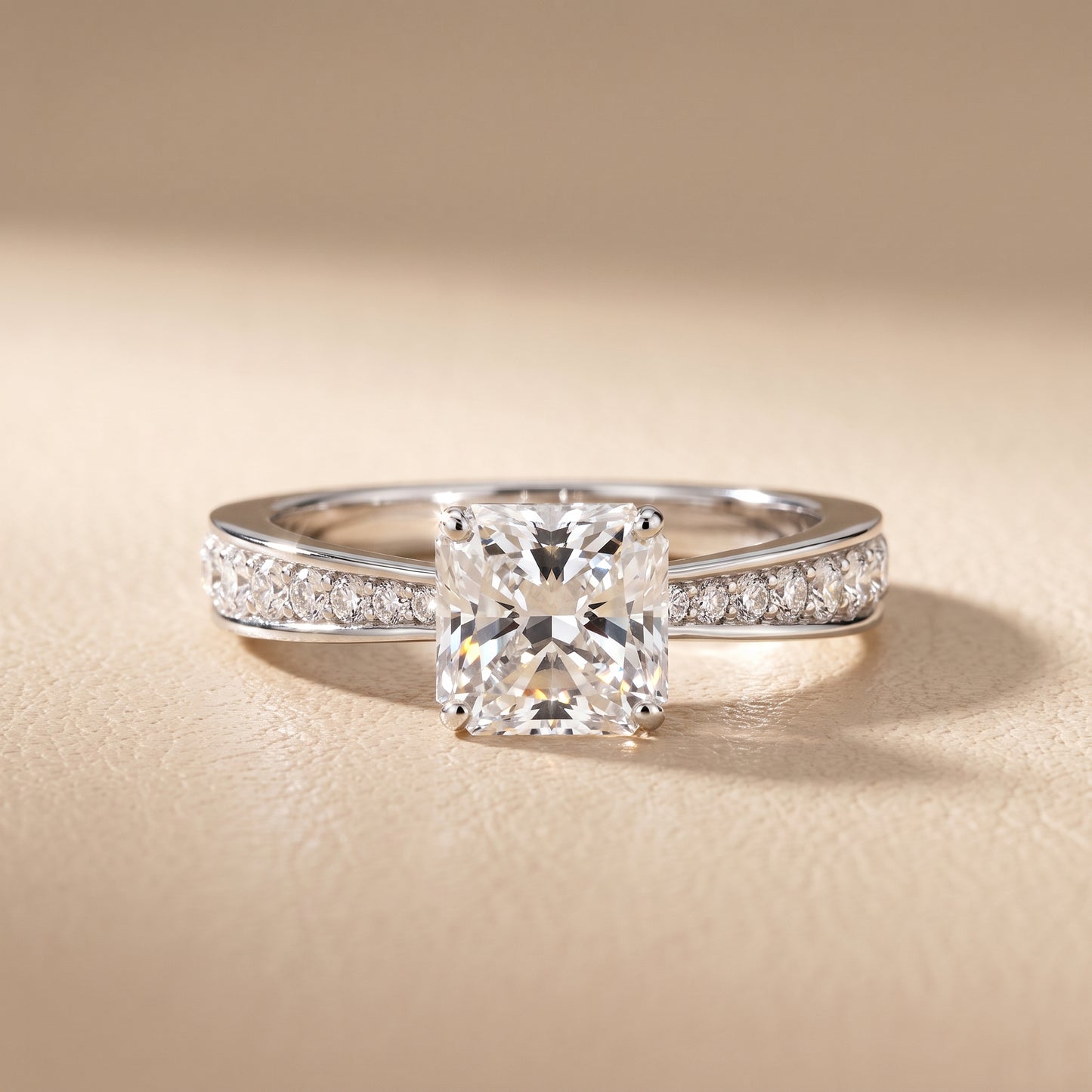 Rhea Sidestone Pavé Radiant Diamond Engagement Ring in Silver - front.jpg