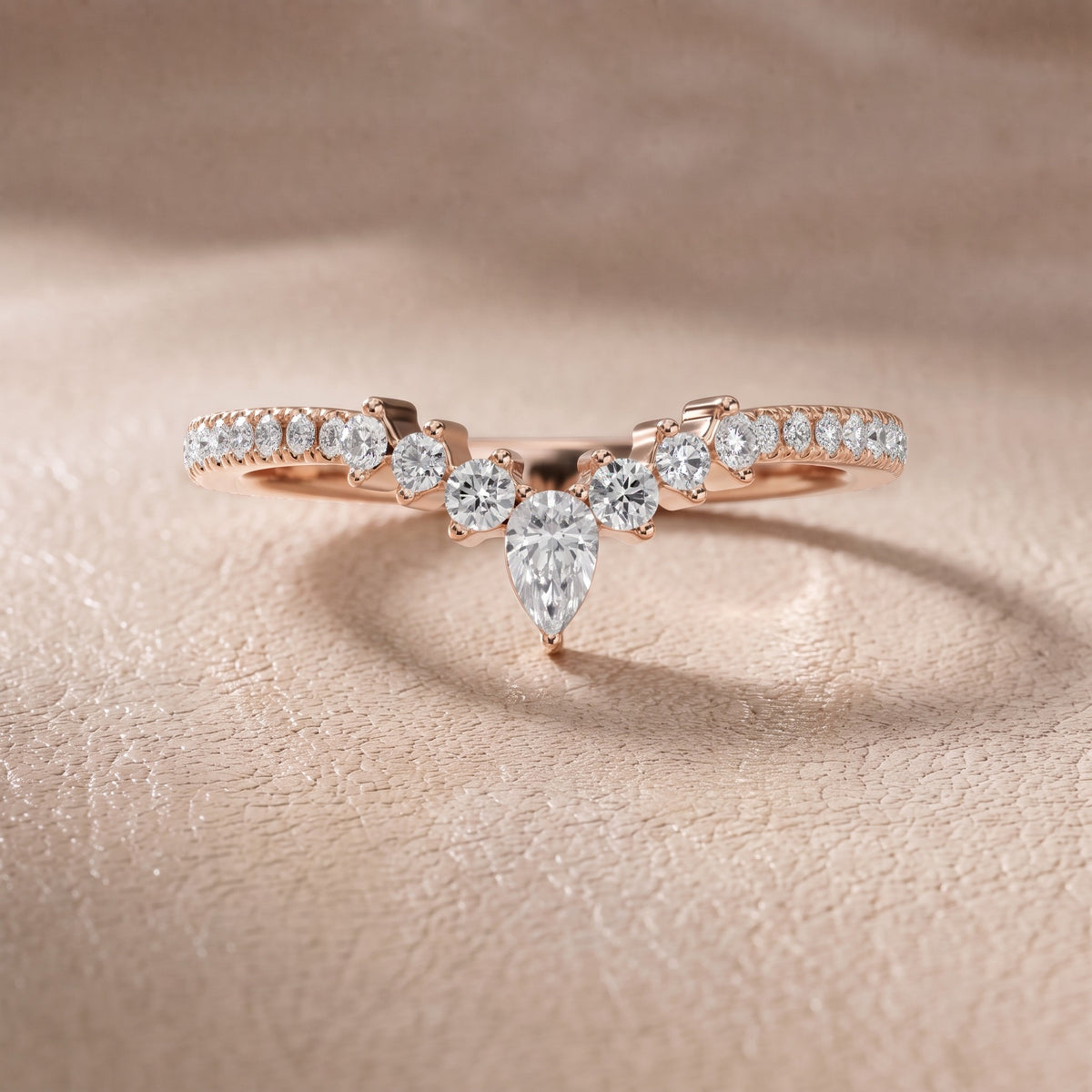Priscilla Contour Pear & Round Diamond Stackable Ring in Rose Gold - front.jpg