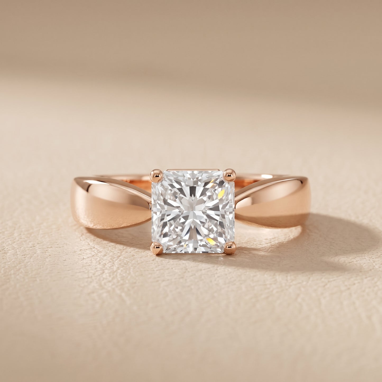 Talia Solitaire Twist Radiant Diamond Engagement Ring in Rose Gold - front.jpg