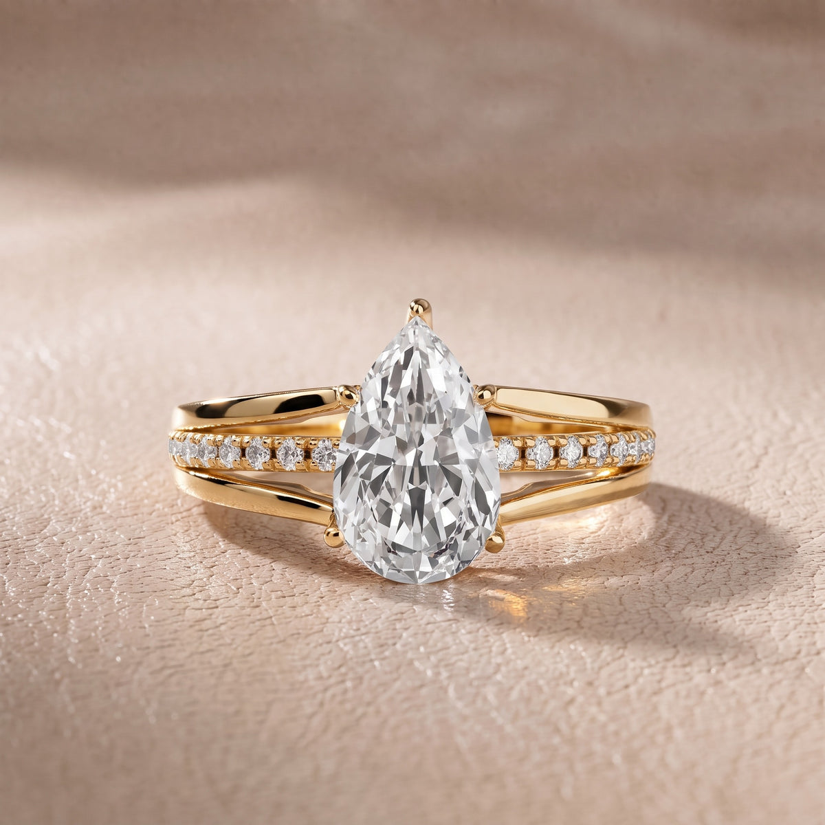 Serena Split Shank Pavé Pear Diamond Engagement Ring in Yellow Gold - front.jpg