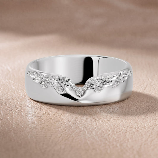 Adeline Dome Marquise & Round Diamond Wedding Band in White Gold - front.jpg