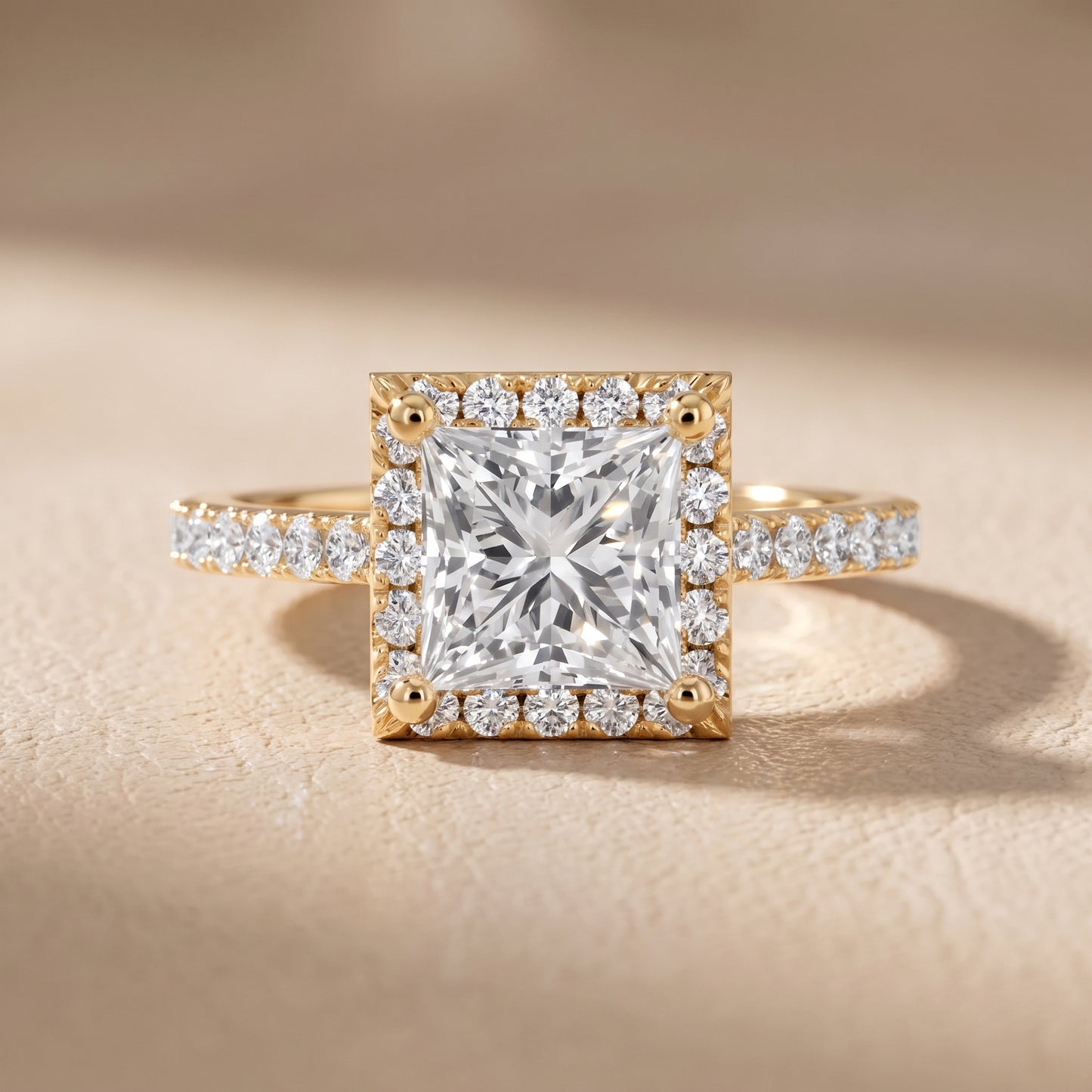 Sophie Halo Pavé Princess Diamond Ring in Yellow Gold - front.jpg