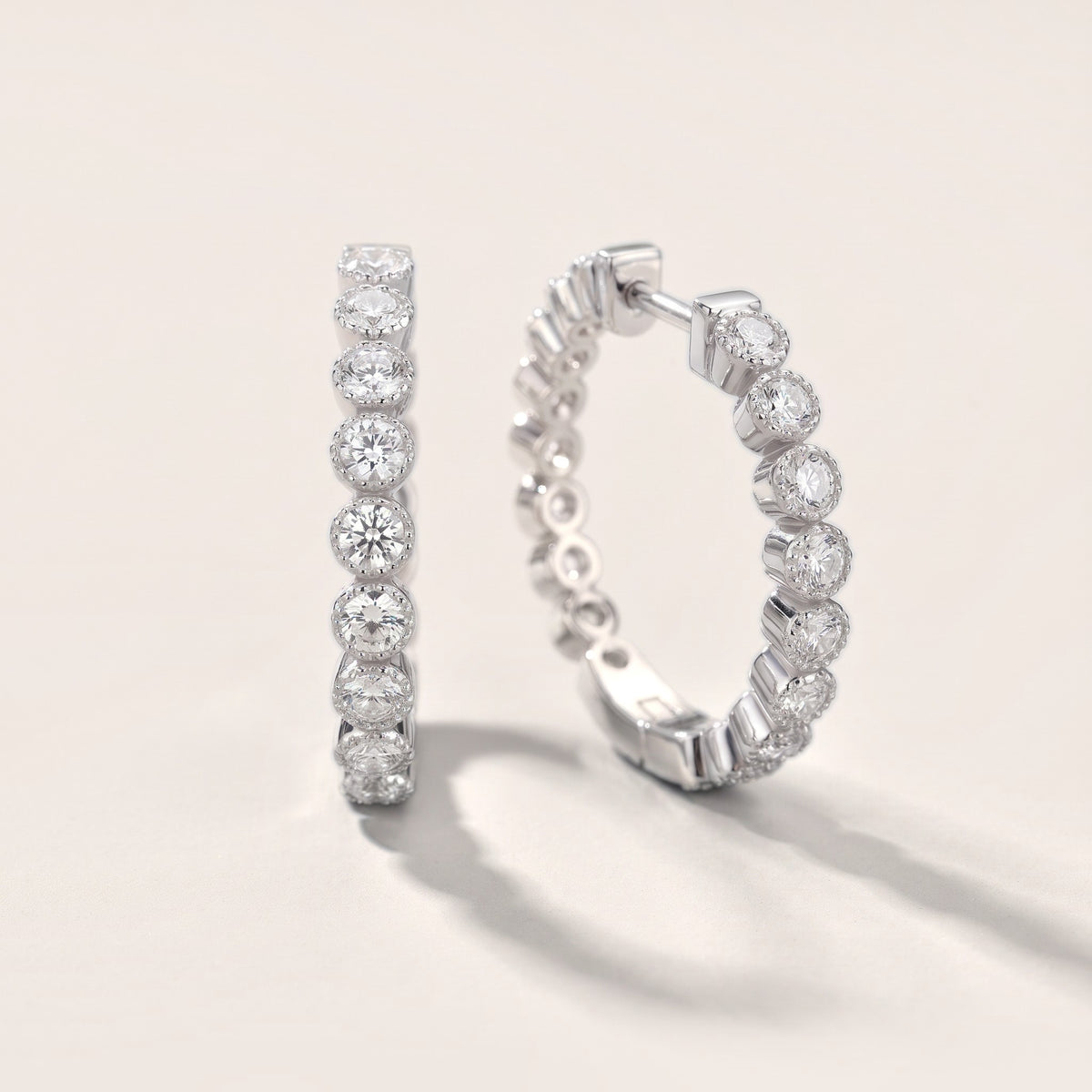 Iris Milgrain Round Diamond Hoop Earrings in Silver [studio-20261024]