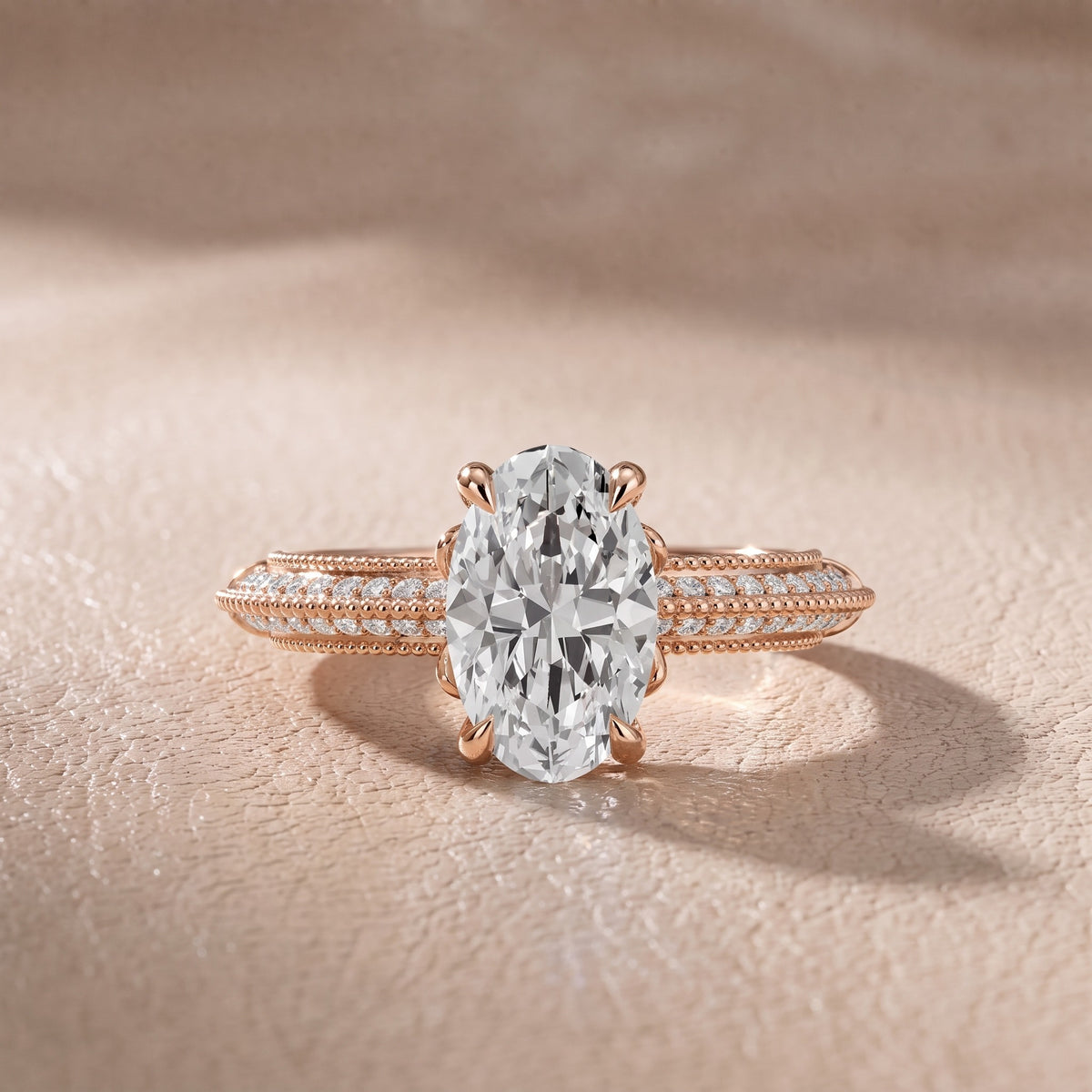 Chiara Vintage Milgrain Oval Diamond Engagement Ring in Rose Gold - front.jpg