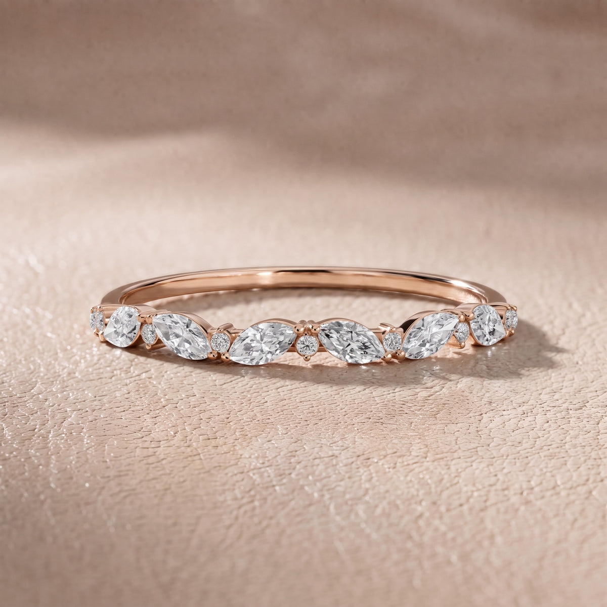 Vivienne Petite Marquise & Round Diamond Wedding Band in Rose Gold - front.jpg