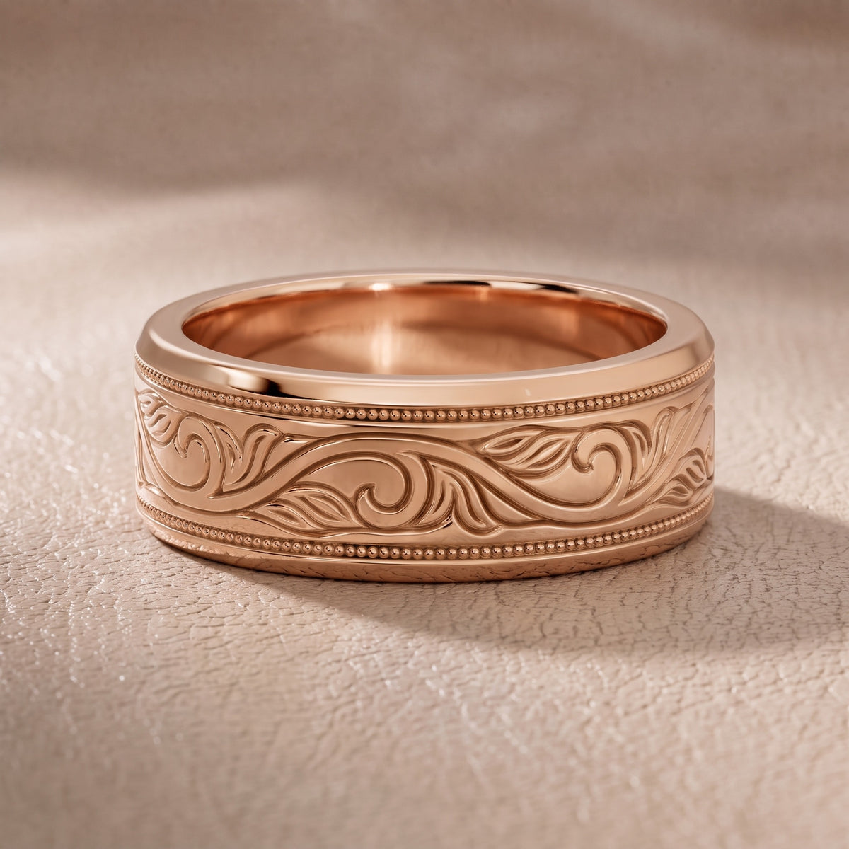 Helena Carved Milgrain Wedding Band in Rose Gold - front.jpg
