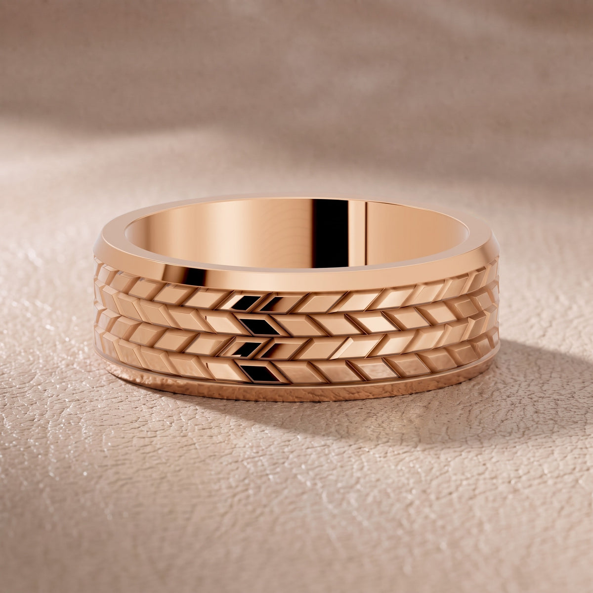 Hazel Carved Step Edge Wedding Band in Rose Gold - front.jpg