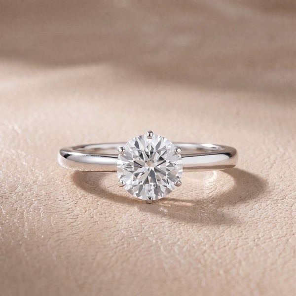 Serena Blossom Solitaire Round Diamond Engagement Ring in White Gold