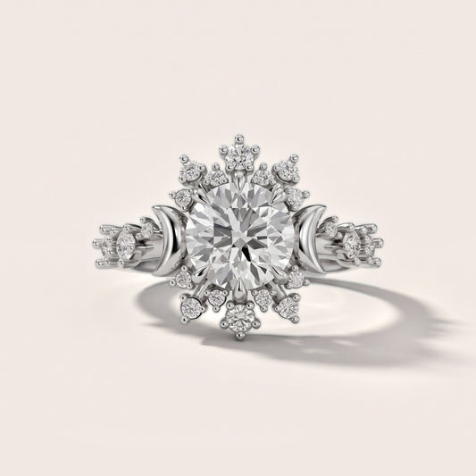 Solara Cluster Halo Round Diamond Engagement Ring in White Gold