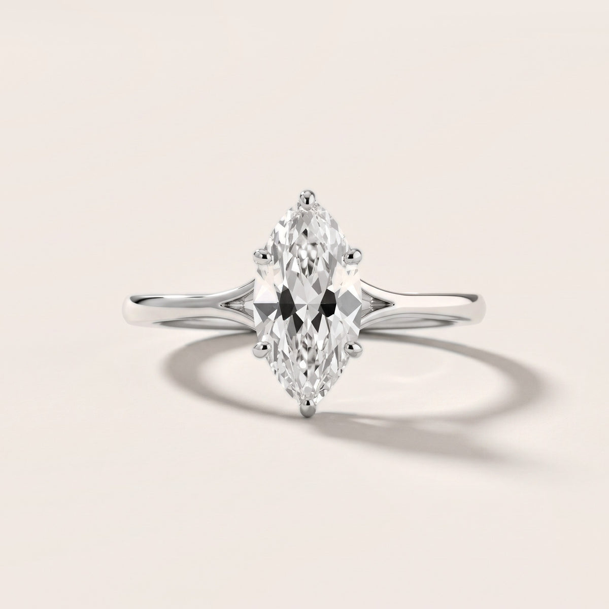 Blanche Solitaire Split Shank Marquise Diamond Engagement Ring in Silver - front.jpg