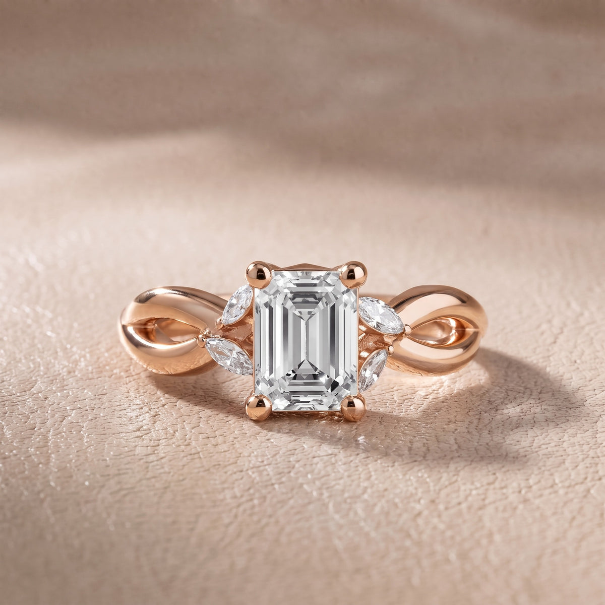 Luna Glow Twisted Emerald Diamond Engagement Ring in Rose Gold - front.jpg