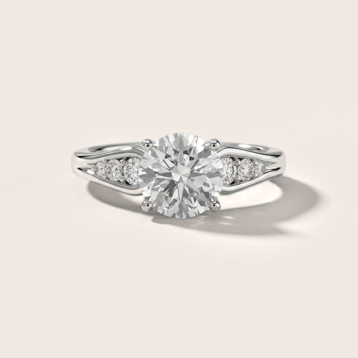 Kate Graduated Cathedral Round Diamond Engagement Ring in Silver - front.jpg