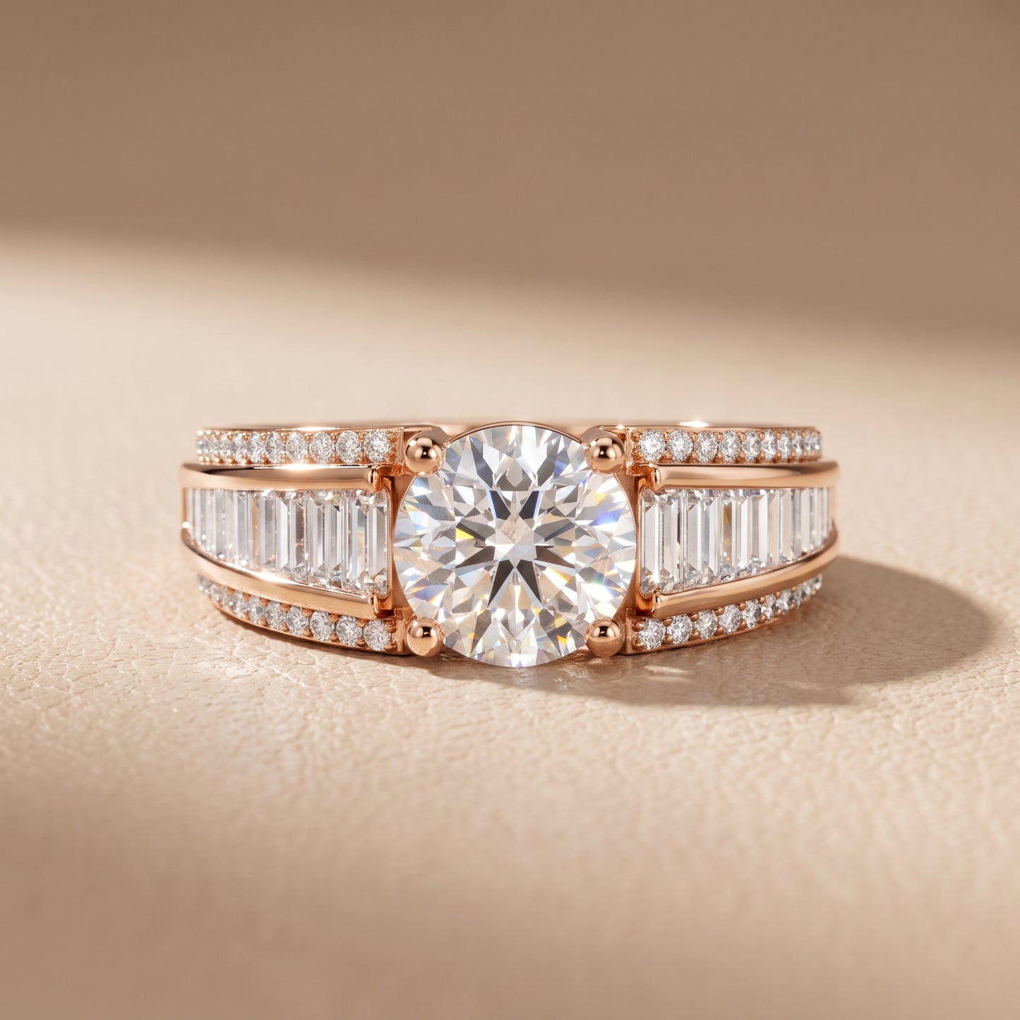 Halle Channel Set Baguette Accent Round Diamond Engagement Ring in Rose Gold - front.jpg