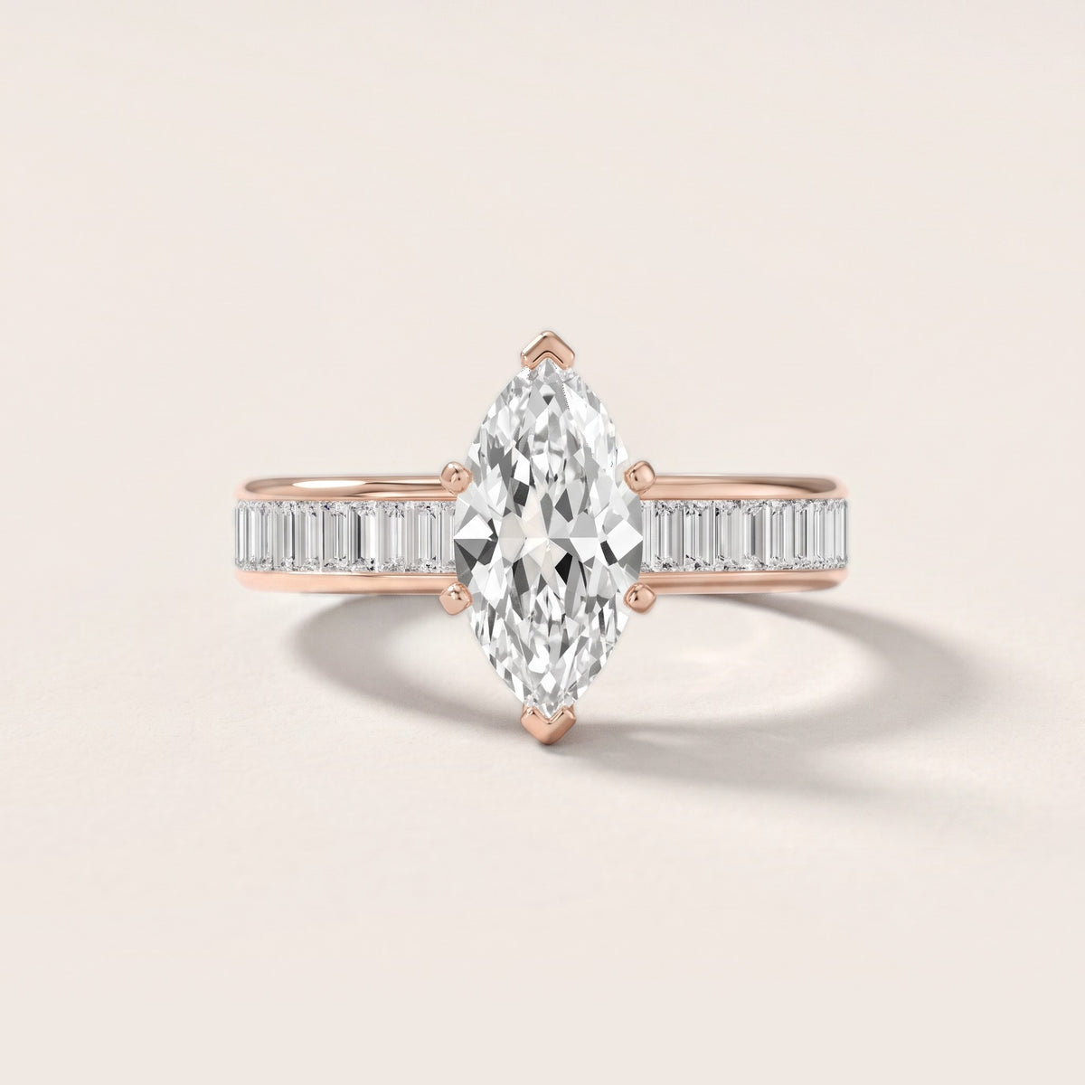 Medina Baguette Channel Set Marquise Diamond Engagement Ring in Rose Gold - front.jpg