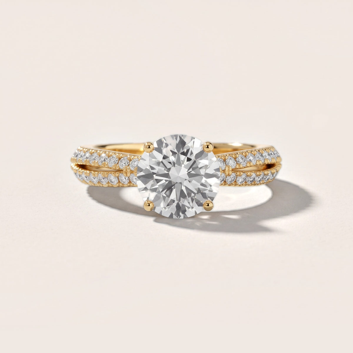 Ottilie Split Shank Pavé Round Diamond Engagement Ring in Yellow Gold - front.jpg