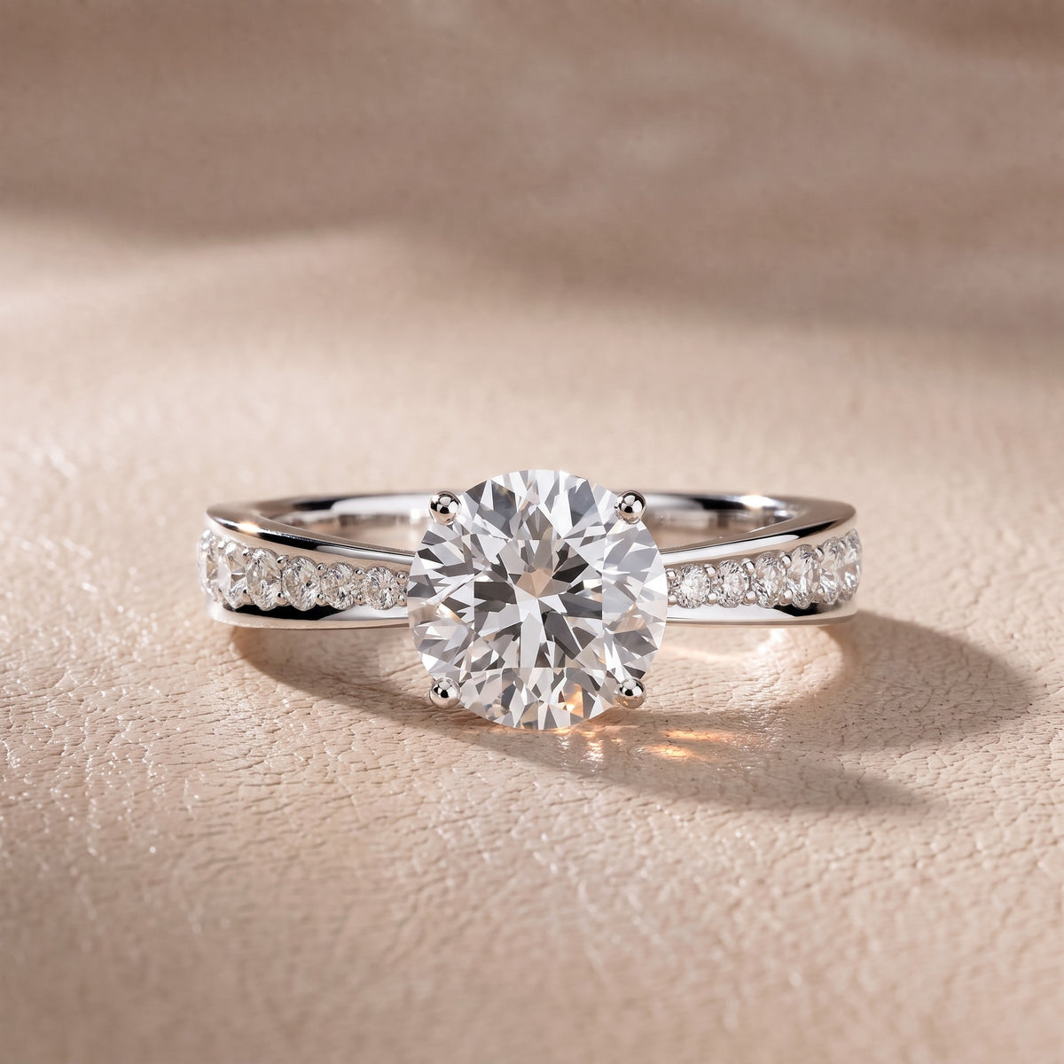 Rhea Sidestone Pavé Round Diamond Engagement Ring in White Gold - front.jpg