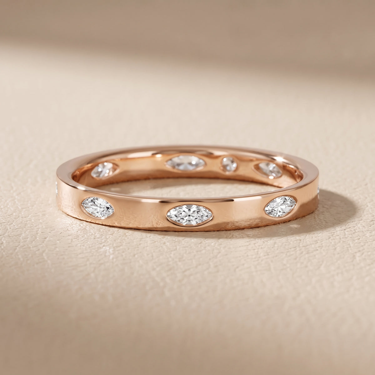 Sloane Bezel Marquise & Round Diamond Eternity Band in Rose Gold - front.jpg