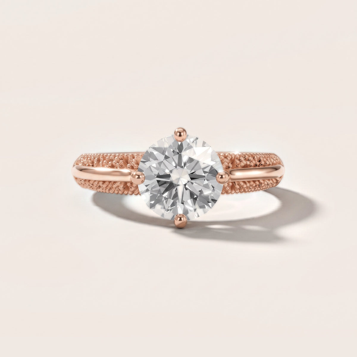 Gillian Vintage Split Shank Round Diamond Engagement Ring in Rose Gold - front.jpg