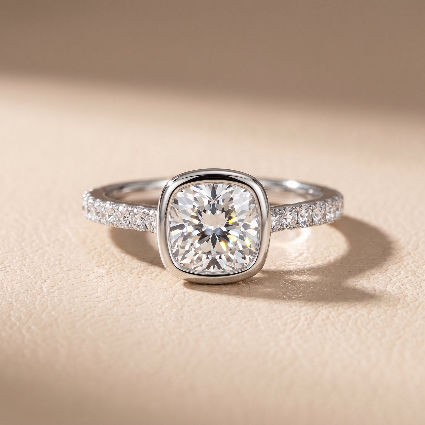 Cora Bezel Pavé Cushion Diamond Ring in White Gold - front.jpg