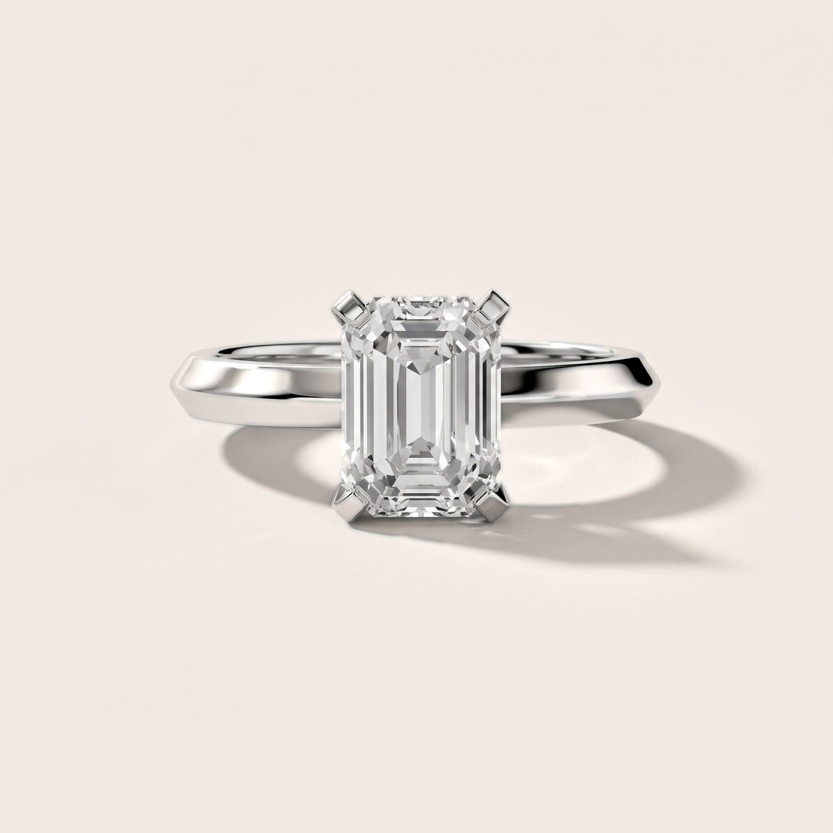 June Solitaire Knife Edge Emerald Diamond Engagement Ring in Silver - front.jpg