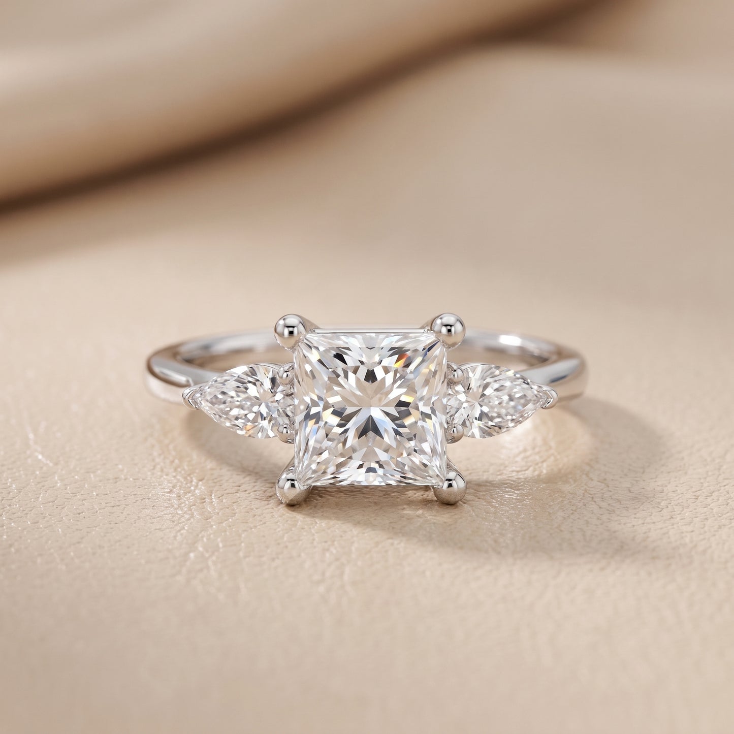Faye Three-Stone Trellis Princess Diamond Ring in Silver - front.jpg