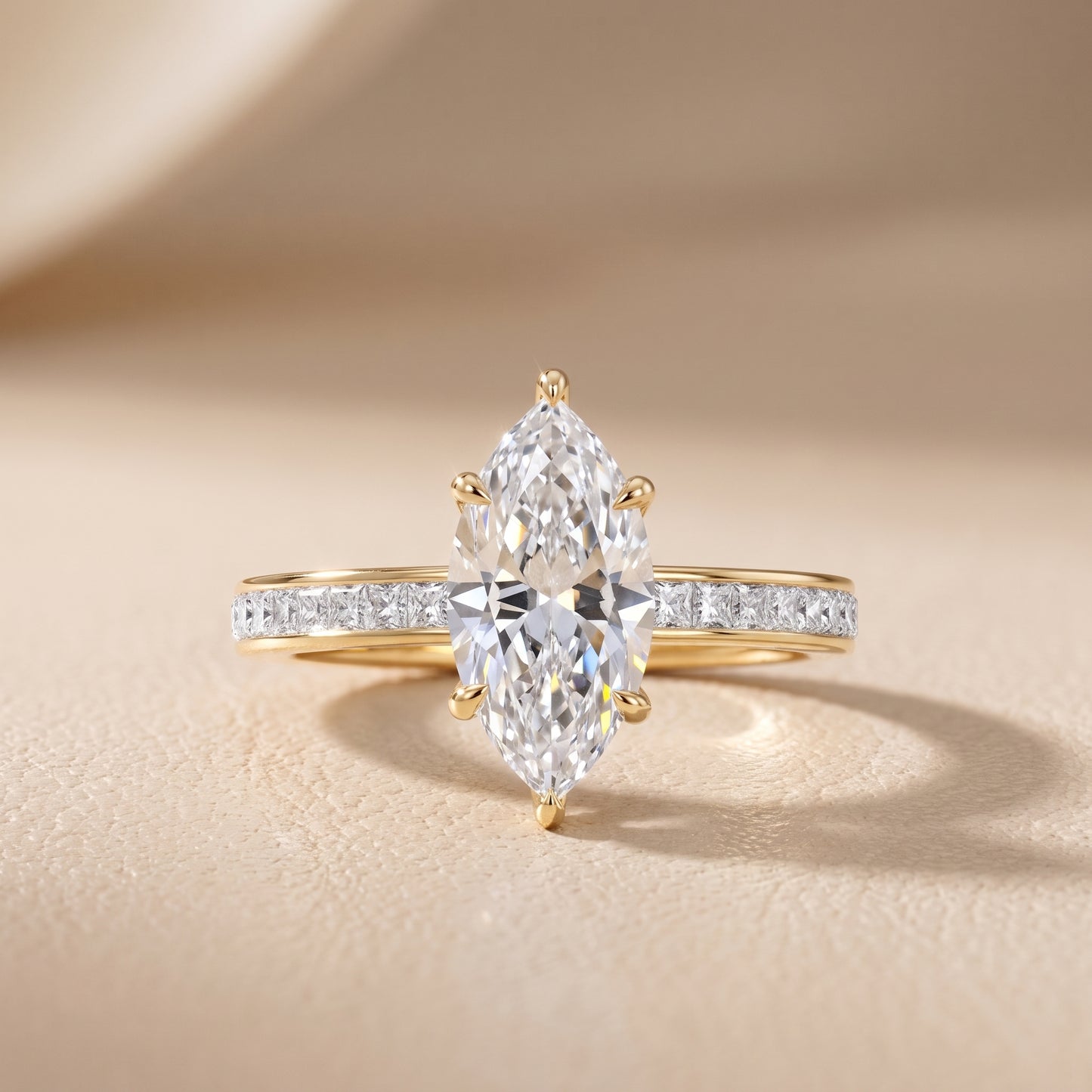Brielle Channel Set Solitaire Marquise Diamond Ring in Yellow Gold - front.jpg