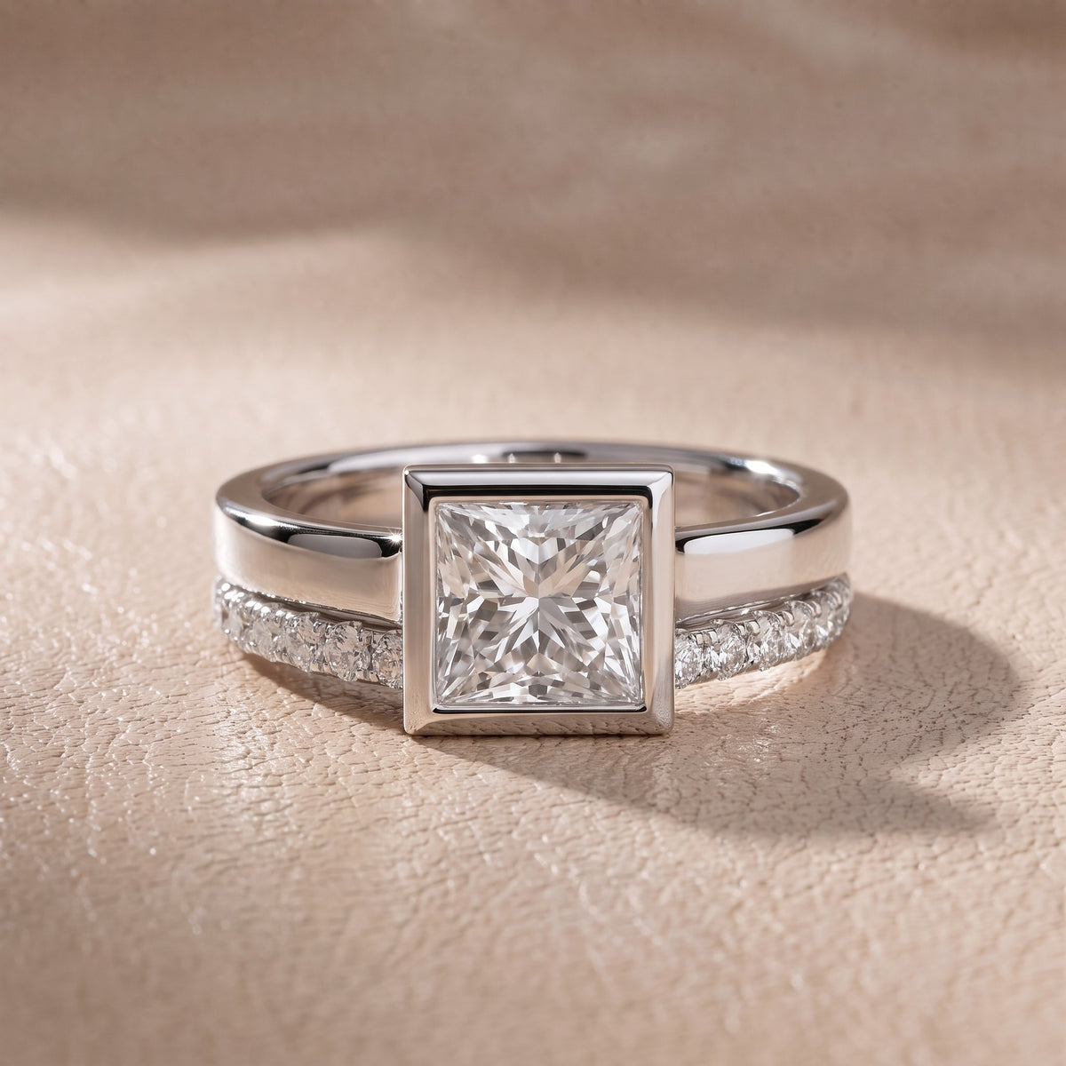 Ayla Bezel Bypass Princess Diamond Engagement Ring in Silver - front.jpg