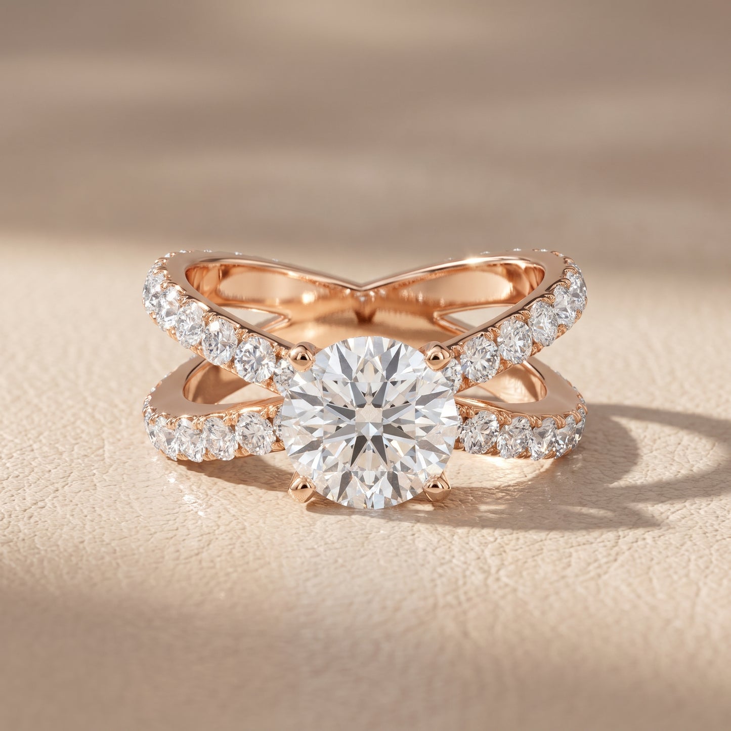 Lior Criss Cross Pavé Round Diamond Engagement Ring in Rose Gold - front.jpg