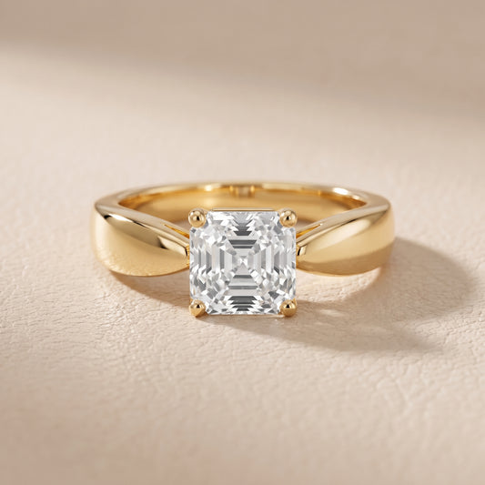 Talia Solitaire Twist Asscher Diamond Engagement Ring in Yellow Gold - front.jpg
