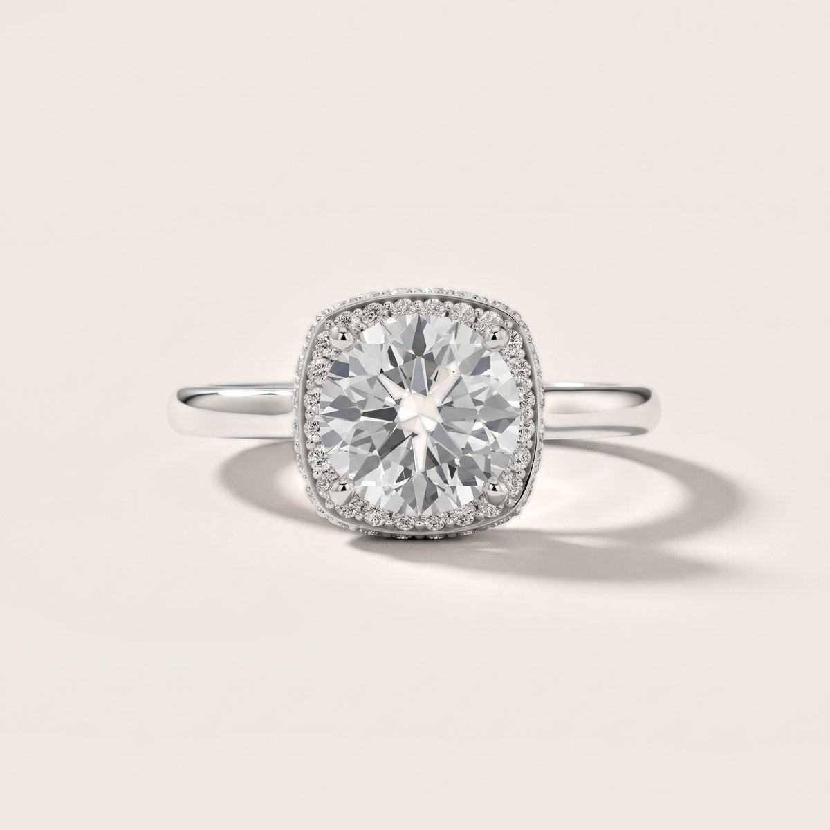 Opal Halo Cathedral Round Diamond Engagement Ring in Platinum - front.jpg