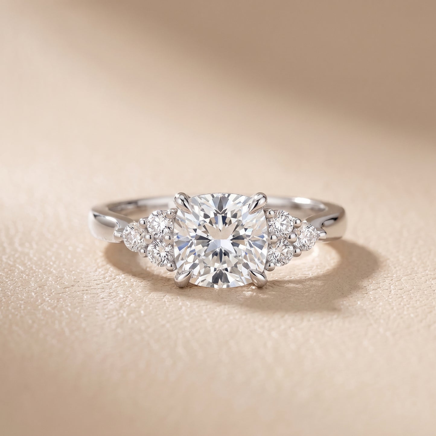 Anya Sidestone Cluster Cushion Diamond Ring in Platinum - front.jpg