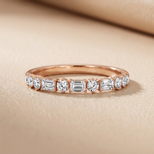 Charu Four Prong Emerald & Round Diamond Half Eternity Band in Rose Gold - front.jpg