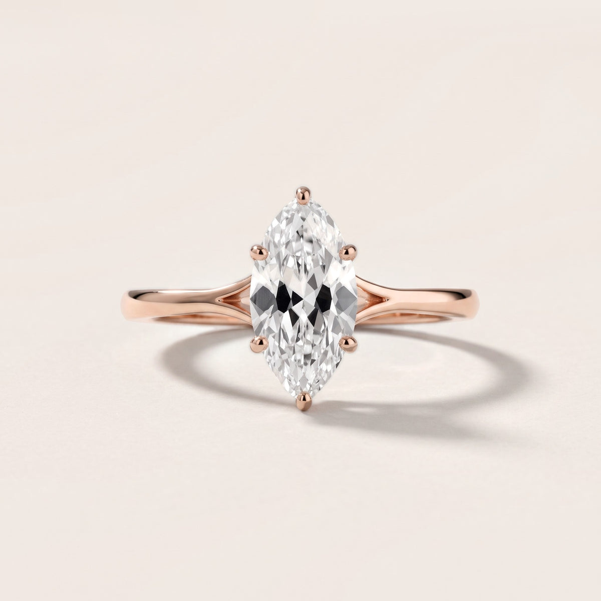 Blanche Solitaire Split Shank Marquise Diamond Engagement Ring in Rose Gold - front.jpg