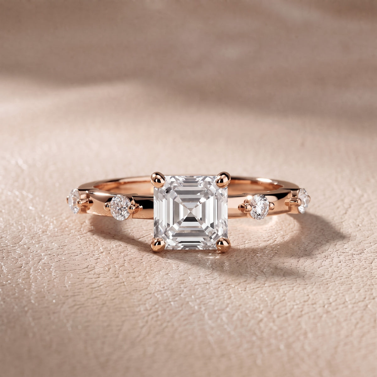 Elena Radiance Solitaire Asscher Diamond Engagement Ring in Rose Gold - front.jpg