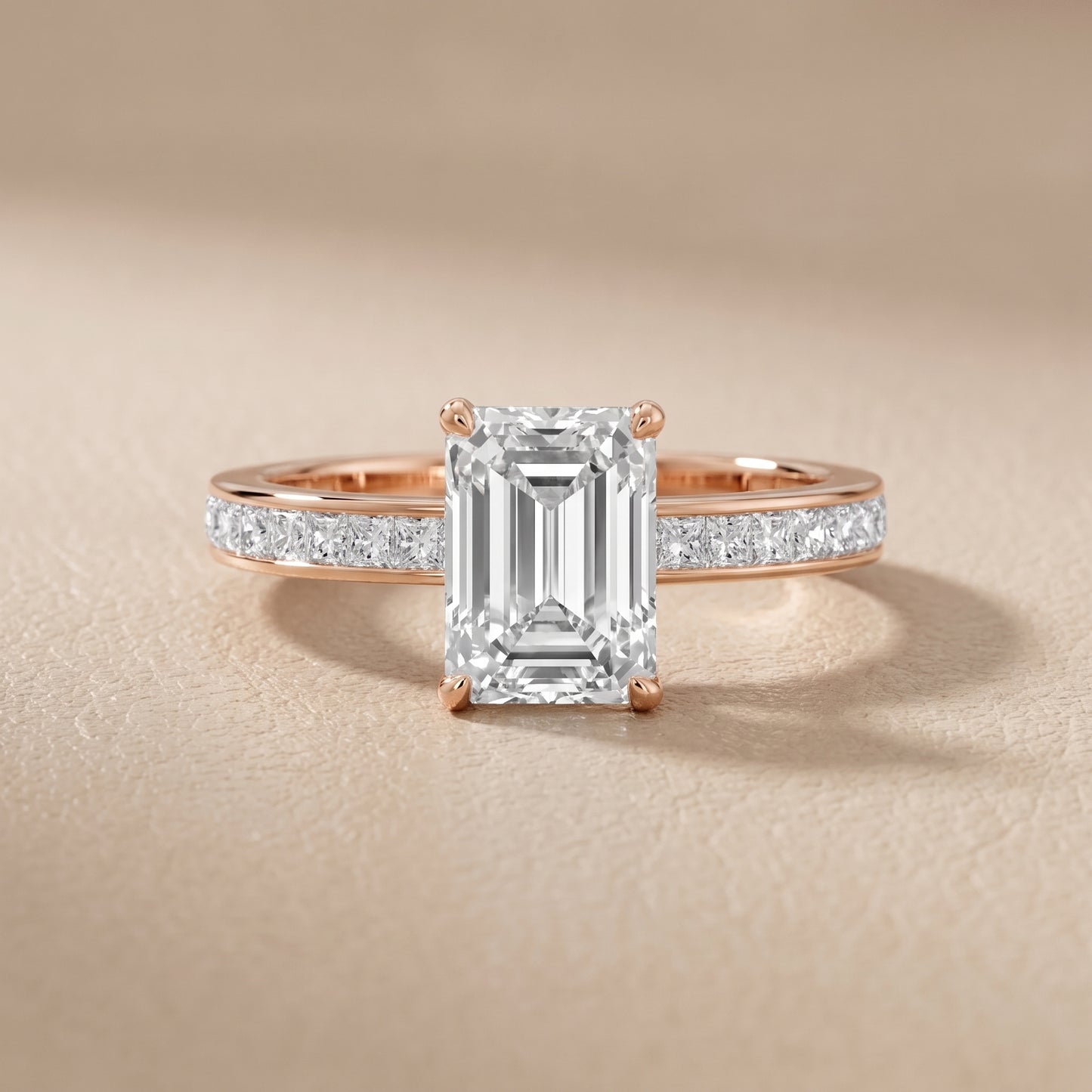 Brielle Channel Set Solitaire Emerald Diamond Ring in Rose Gold - front.jpg