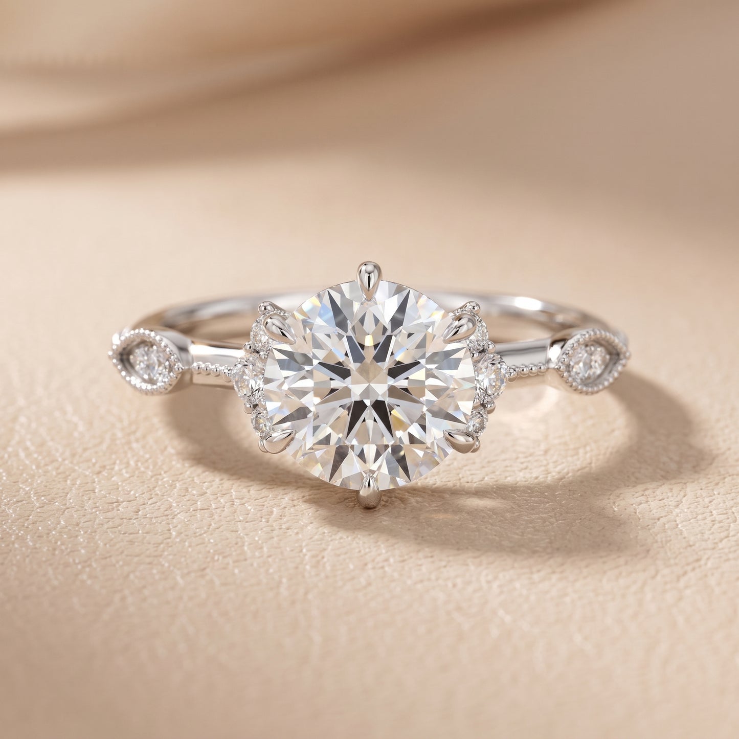 Naomi Vintage Milgrain Round Diamond Engagement Ring in Platinum - front.jpg