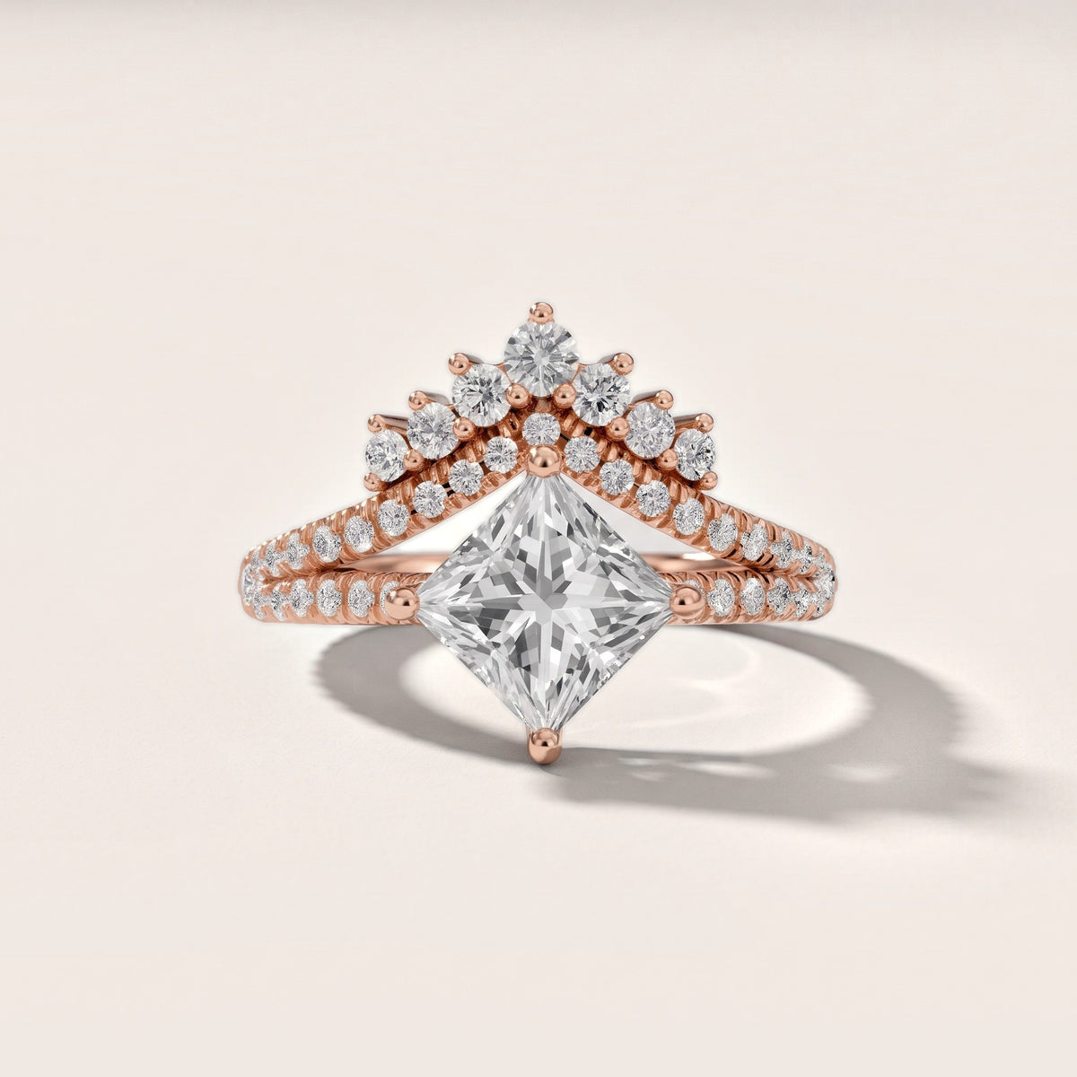 Annette Split Shank Pavé Princess Diamond Engagement Ring in Rose Gold - front.jpg
