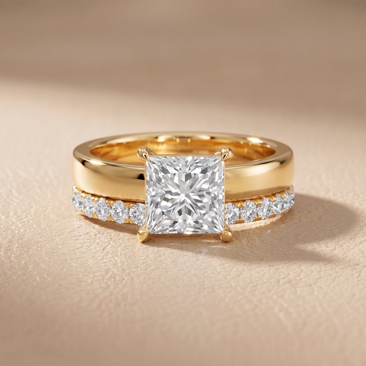 Veda Split Shank Pavé Princess Diamond Engagement Ring in Yellow Gold - front.jpg