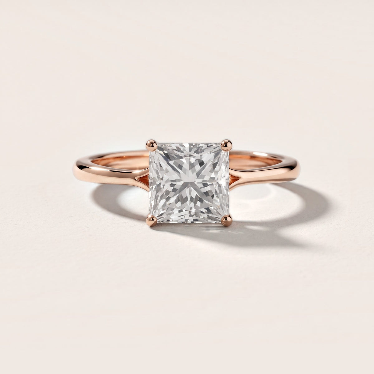Blanche Solitaire Split Shank Princess Diamond Engagement Ring in Rose Gold - front.jpg