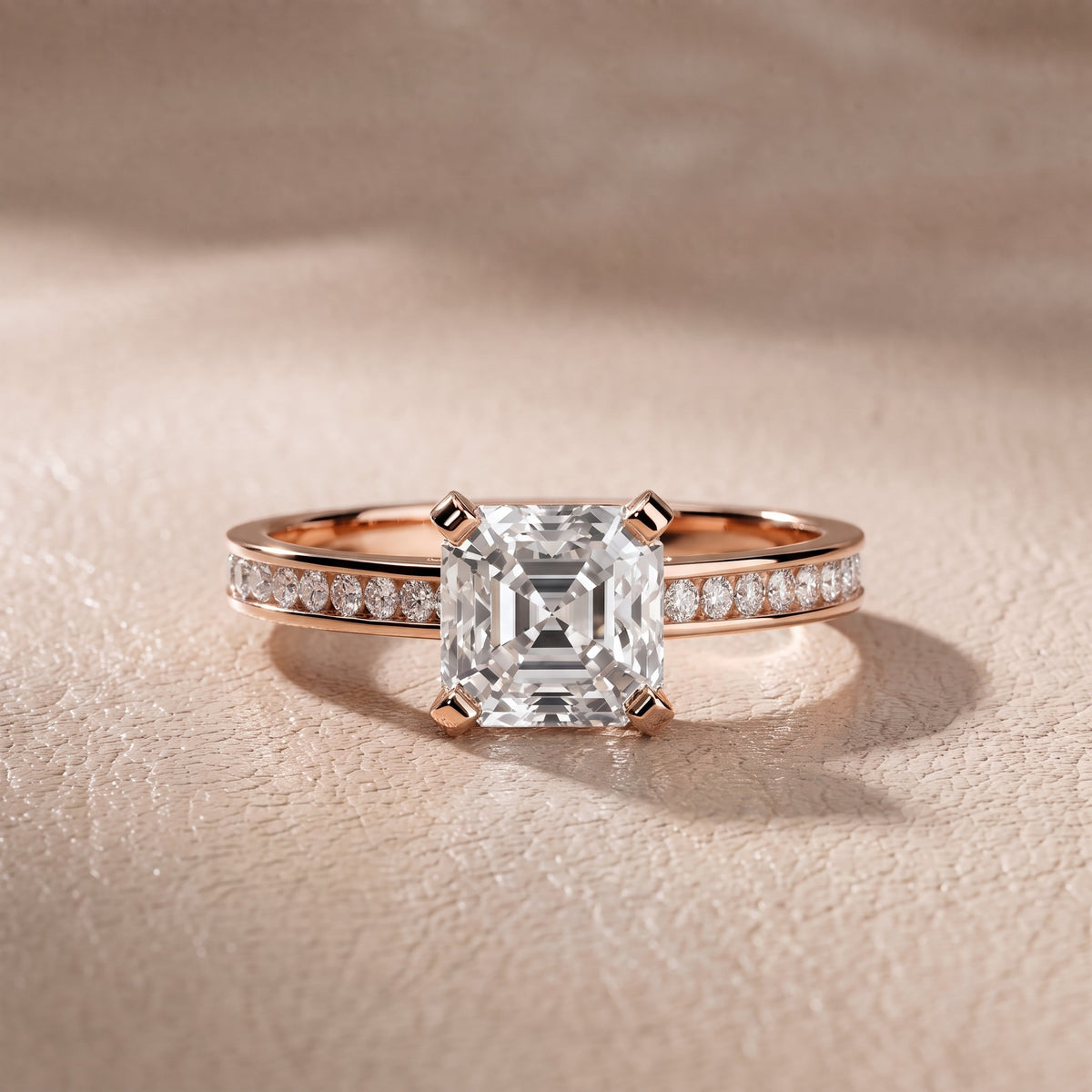 Tessa Solitaire Channel Set Asscher Diamond Engagement Ring in Rose Gold - front.jpg