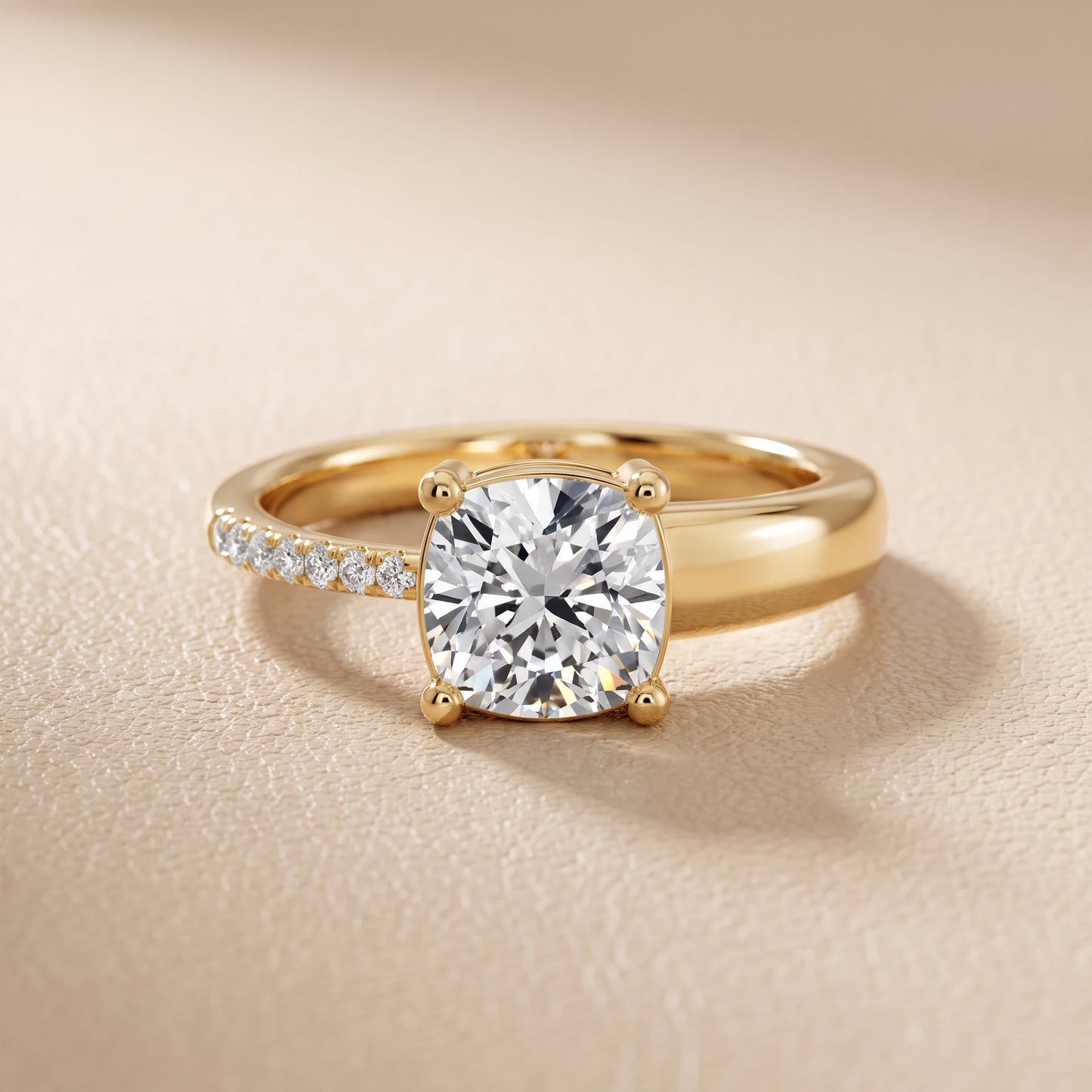 Rosie Solitaire Basket Cushion Diamond Engagement Ring in Yellow Gold - front.jpg