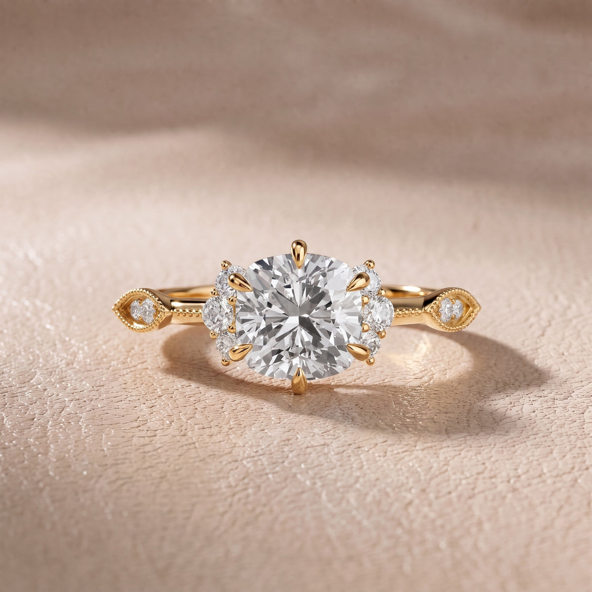 Naomi Vintage Milgrain Cushion Diamond Engagement Ring in Yellow Gold - front.jpg