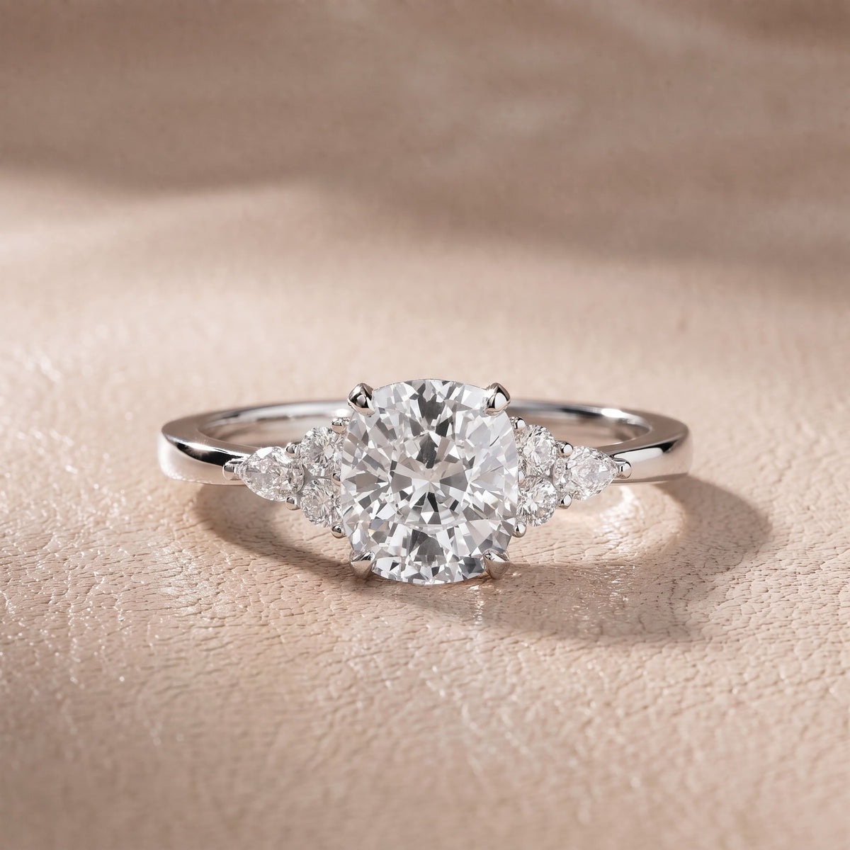 Amelia Three Stone Cushion Diamond Engagement Ring in Silver - front.jpg