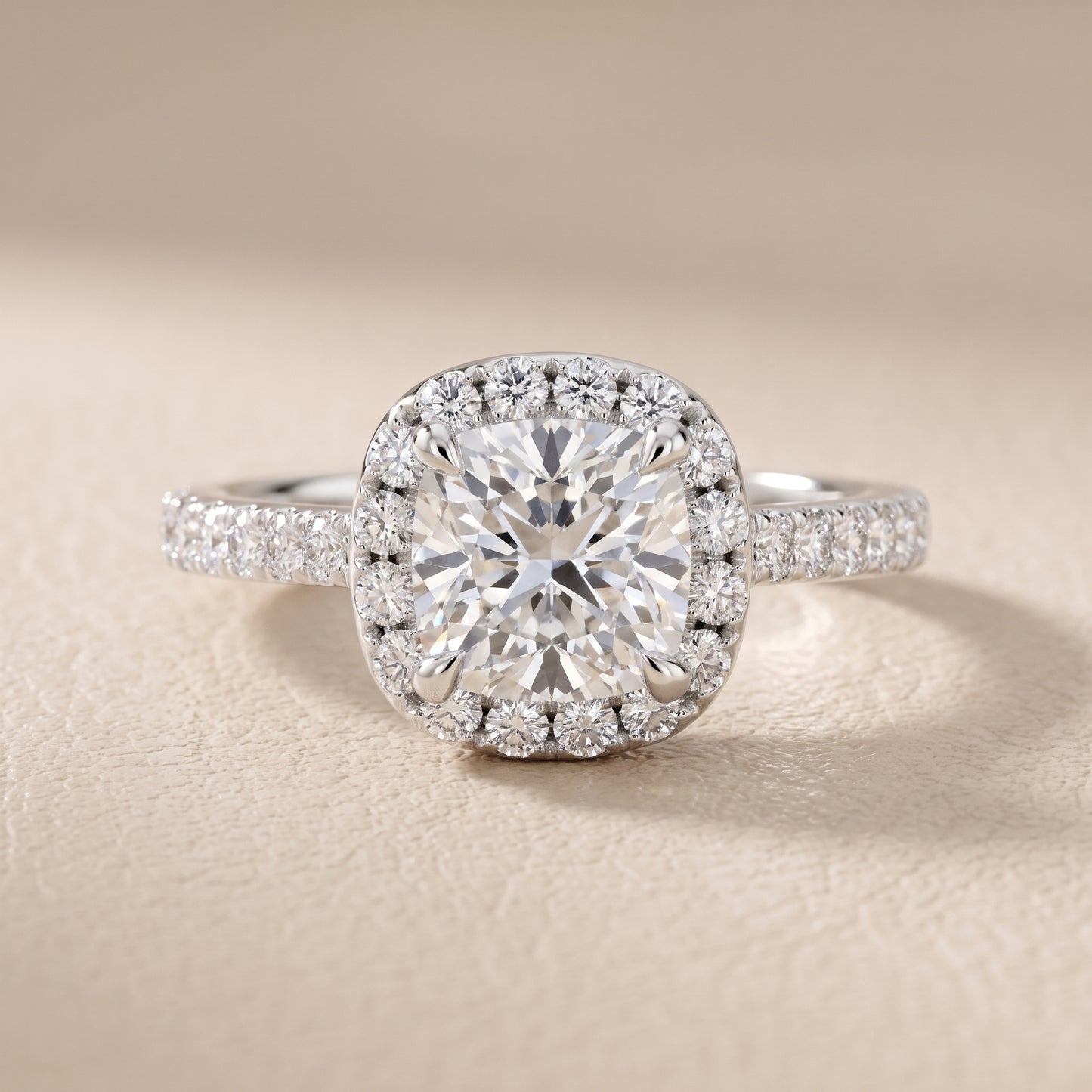 Amara Halo Claw Prong Cushion Diamond Ring in Silver - front.jpg