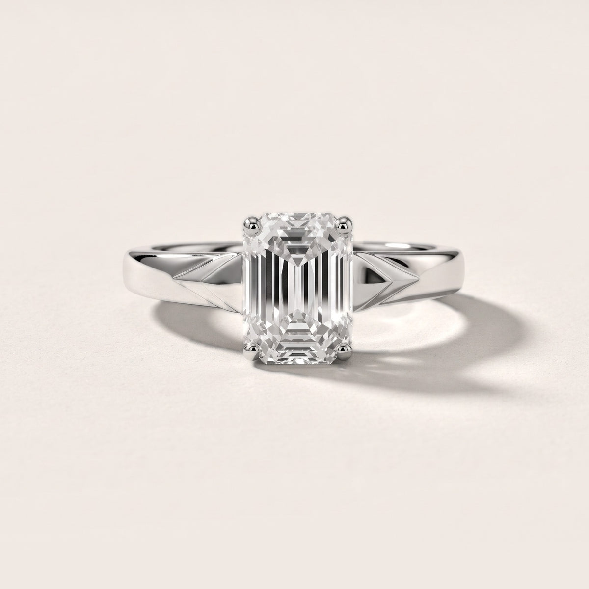 Jana Engraved Emerald Diamond Engagement Ring in Silver - front.jpg