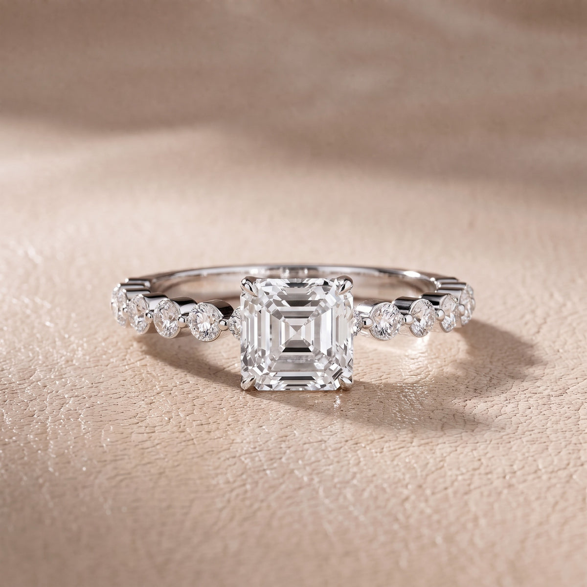 Eleanor Majesty Side Stone Cushion Diamond Engagement Ring in Silver - front.jpg