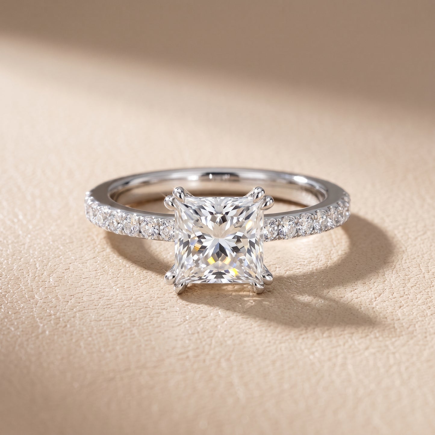 Novara Solitaire Pavé Princess Diamond Ring in Platinum - front.jpg